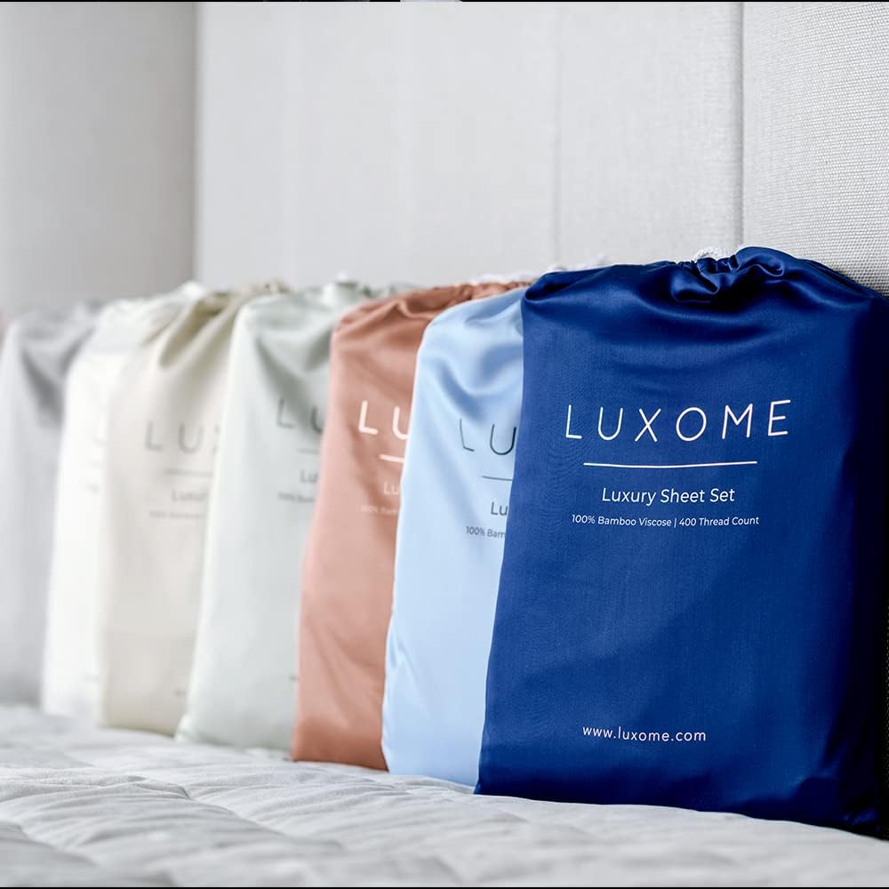 LUXOME Luxury Sheet Set | 100% Rayon (Viscose) from Bamboo | Twin Size - Sapphire | Deep Pockets | 3-Piece Set (Fitted, Flat, Pillowcase)
