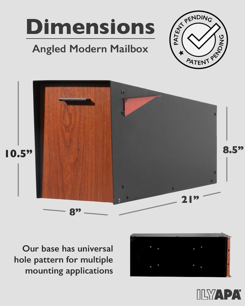 Ilyapa Modern Mailbox Post Mount - Large Mailbox for Outside - Black Metal Mail Box - Powder Coated Steel - All Weather Resistant