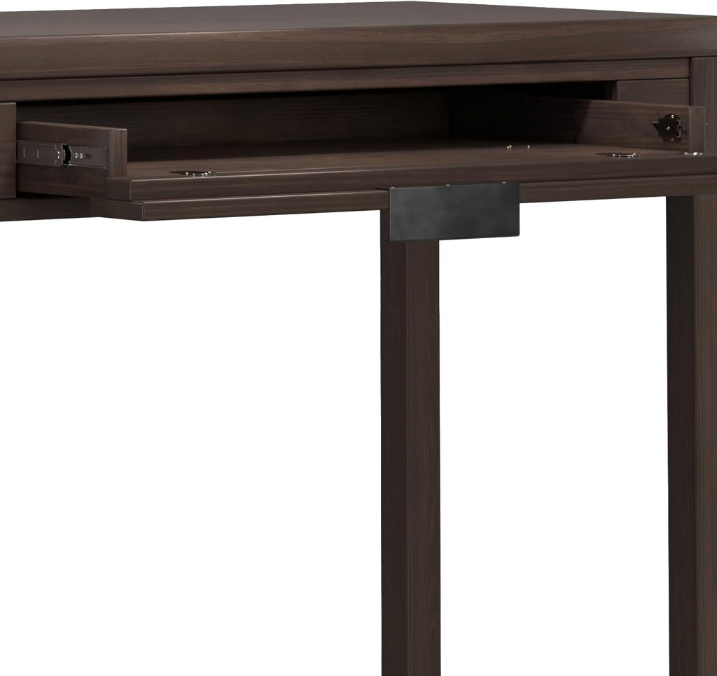 SIMPLIHOME Hollander Small Desk - 38 Inch Wide Solid Wood Writing Desk in Warm Walnut Brown, Contemporary Home Office Computer Table for Study or Compact Space with Flip-Down Keyboard Tray