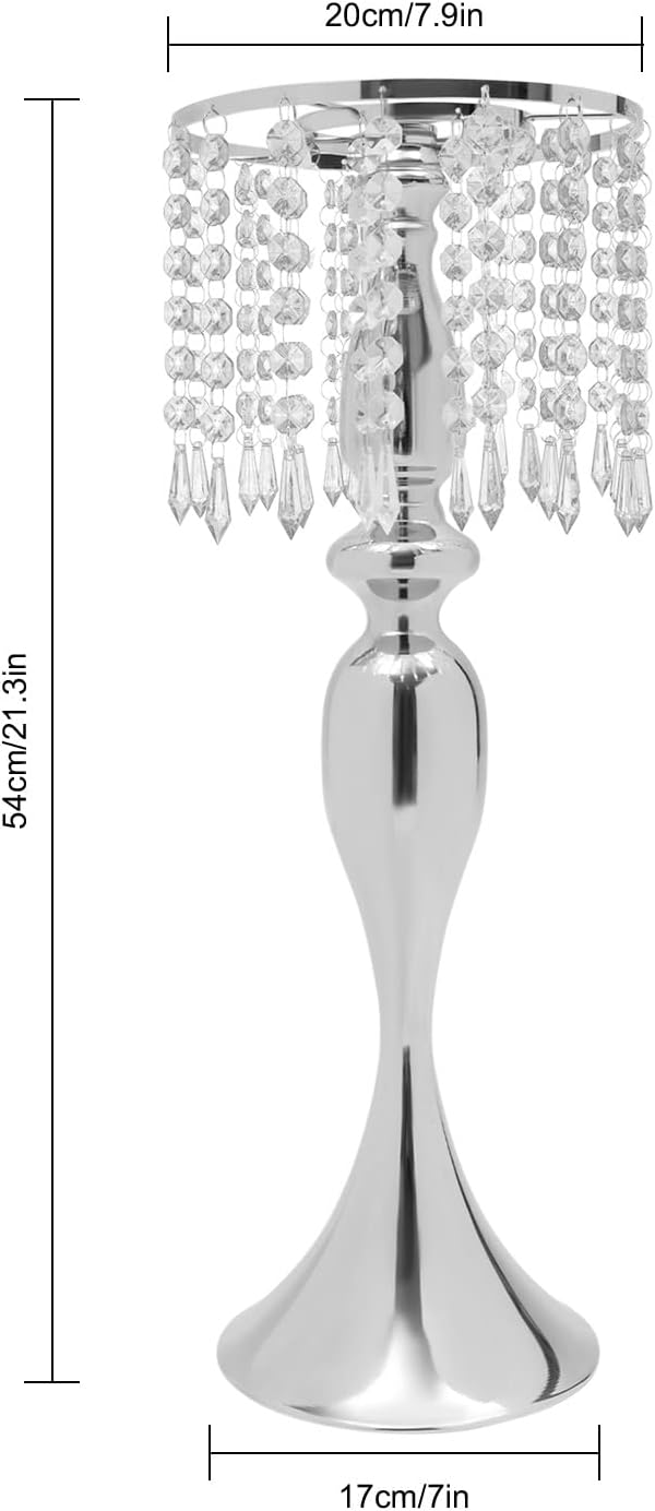 10PCS Crystal Flower Stand Wedding Centerpieces 21.3Inch Tall Sliver Vases Metal Flower Candle Holder with Sparkling Crystal for Table Wedding Party Dinner Event Decor (Silver-6)