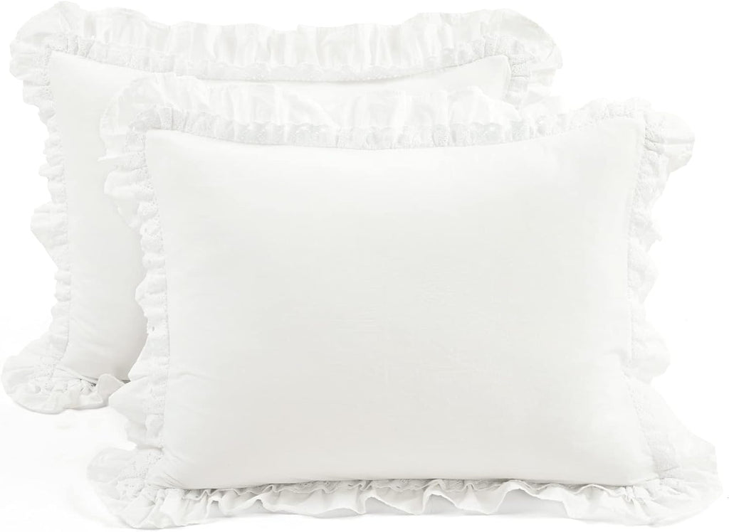 Lush Decor Ella Ruffle Lace 100% Cotton Duvet Cover, 3 Piece Set, Full/Queen, White - Cute Comforter - Queen Bedding Set - White Bedding Full Size - Coquette Decor - Neutral Lace Trim - Ruffle Trim