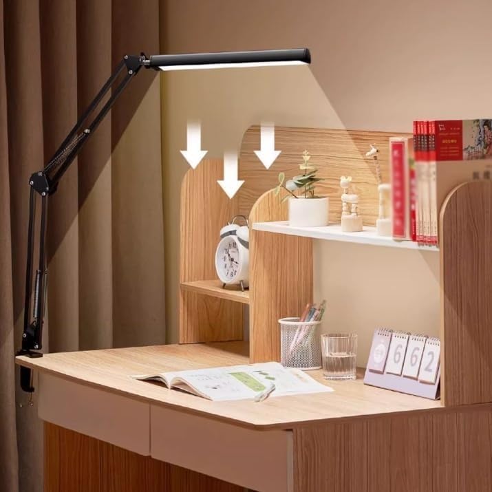 Table lamp LED Desk Lamp with Clamp, Swing Arm Metal, Foldable Eye Protection Reading Light, 3 Color Modes Stepless