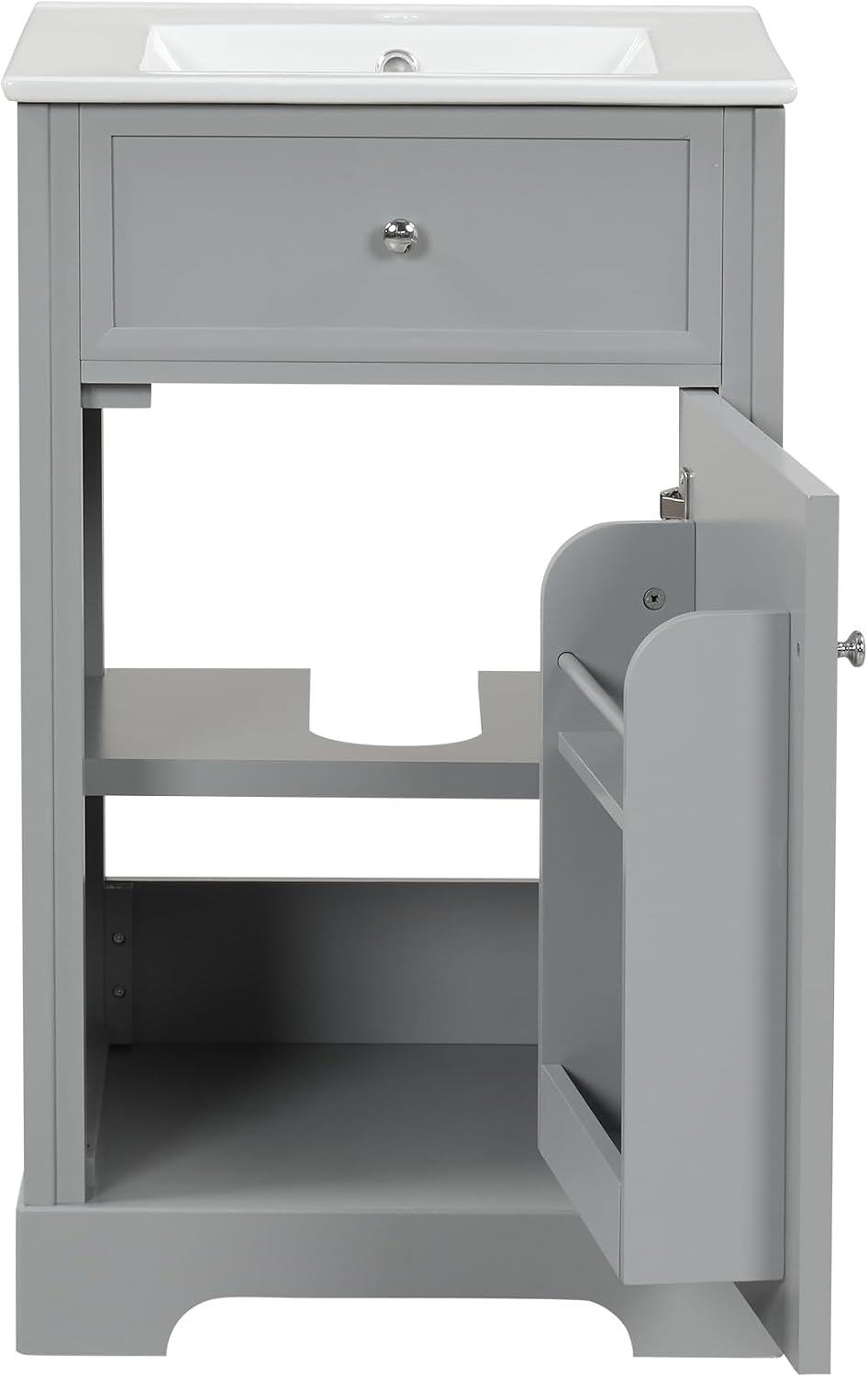 Flieks 20' Bathroom Vanity with Sink, Bathroom Cabinet with Soft Closing Door, Storage Rack and Adjustable Shelve, Grey