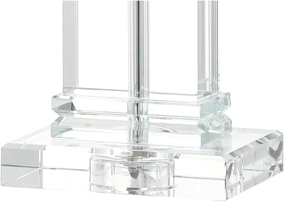 JONATHAN Y 24.5' Ophelia Clear Solid Crystal LED Table Lamp, Modern Rectangular Column Lamp with White Linen Shade for Living Room Bedroom, UL Listed, LED Bulb Included JYL5035A