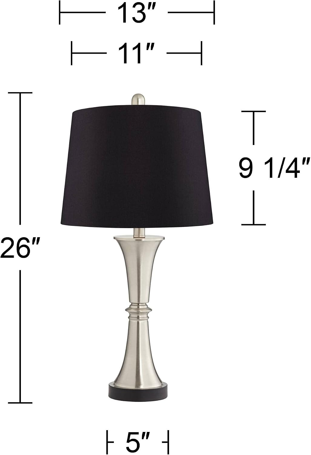 360 Lighting Seymore Modern Table Lamps 26' Tall Set of 2 with USB Charging Port Silver LED Touch On Off Black Faux Silk Drum Shade for Bedroom Living Room House Home Desk Bedside Nightstand