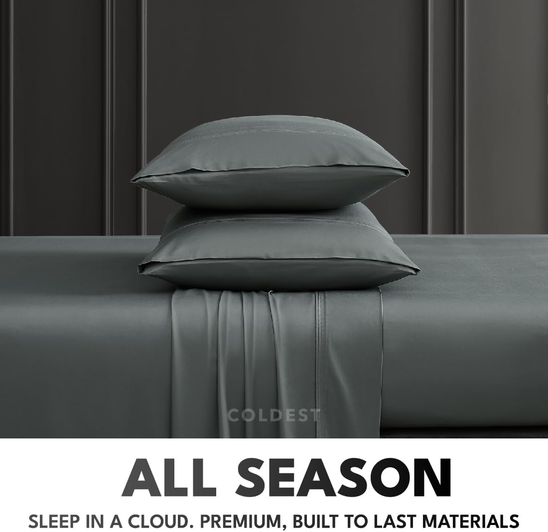 Coldest 100% Organic Viscose Derived from Bamboo Sheets, Luxury Ultra Soft & Cooling, Deep Pocket, Double Stitching - Ideal for Hot Sleepers - Queen Size 5 Pieces Set