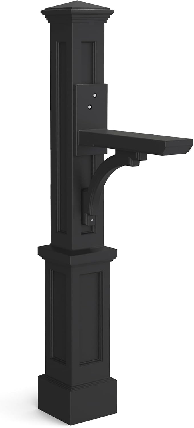 Mayne Newport Plus Mailbox Post with Standard Arm – Weather-Resistant, Durable Classic Design – Easy-to-Install Outdoor Mailbox Post