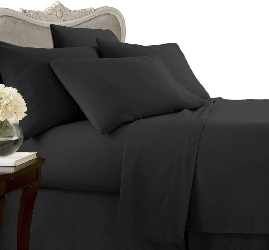 4 Piece Luxurious 1500 Thread Count King Size Siberian Goose Down Comforter Set 100% Egyptian Cotton, Black Solid Color, 1500 TC - 750FP - 50Oz.