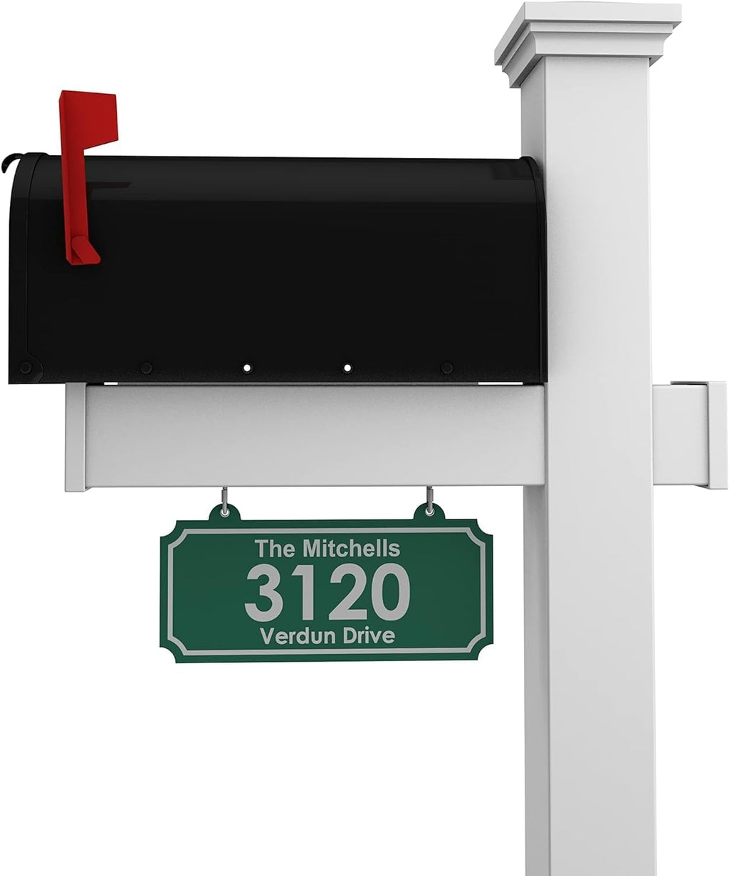 4Ever Products Vinyl Mailbox Post System - Includes Black Steel Mailbox and Custom Address Plate (Green)