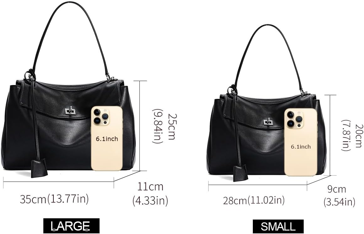 Genuine leather cowhide women's shoulder bag with detachable shoulder strap, flap buckle and underarm handbag purse