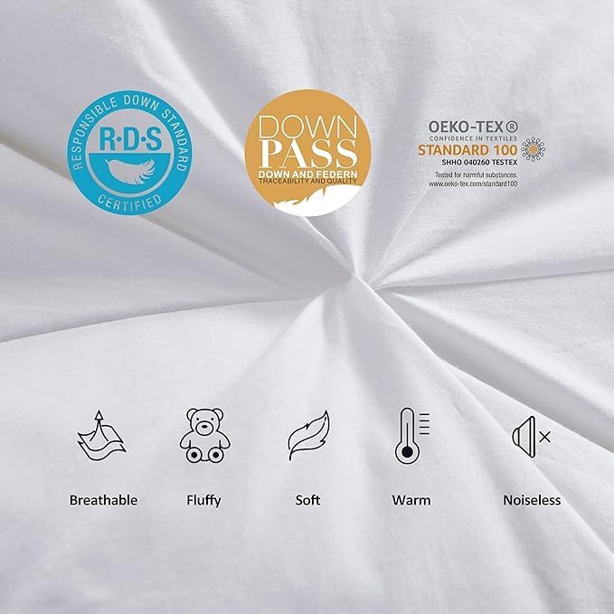 Luxurious All-Season Luxury Siberian Goose Down Pinch Pleated Comforter Duvet Insert 1200 Thread Count 120 X 98 inches, 100% Egyptian Cotton Down Feather Comforter (Palatial King, White)