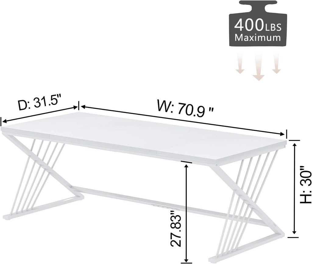 FOLUBAN 70.9' Modern Computer Desk with Z-Shaped Legs, Industrial Executive Home Office Desk for 2 Person, Large Writing Study Table for Bedroom, Gaming Workstation, White