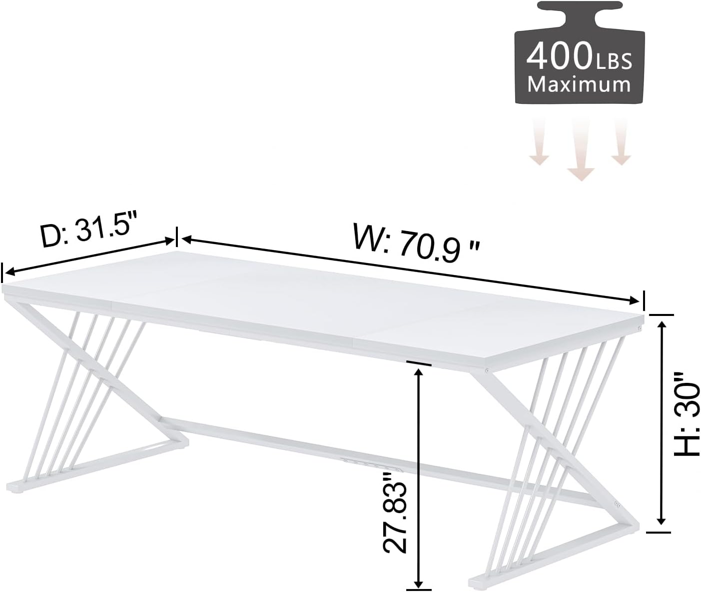 FOLUBAN 70.9' Modern Computer Desk with Z-Shaped Legs, Industrial Executive Home Office Desk for 2 Person, Large Writing Study Table for Bedroom, Gaming Workstation, White