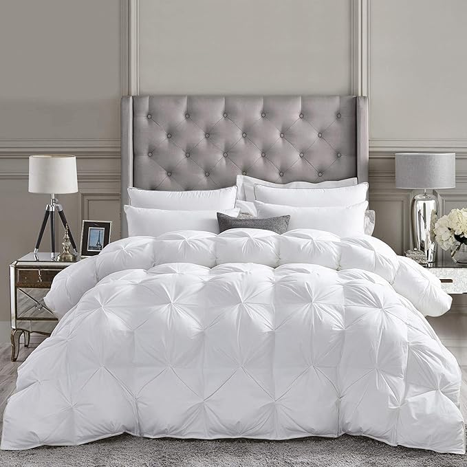 Luxurious All-Season Luxury Siberian Goose Down Pinch Pleated Comforter Duvet Insert 1200 Thread Count 120 X 98 inches, 100% Egyptian Cotton Down Feather Comforter (Palatial King, White)
