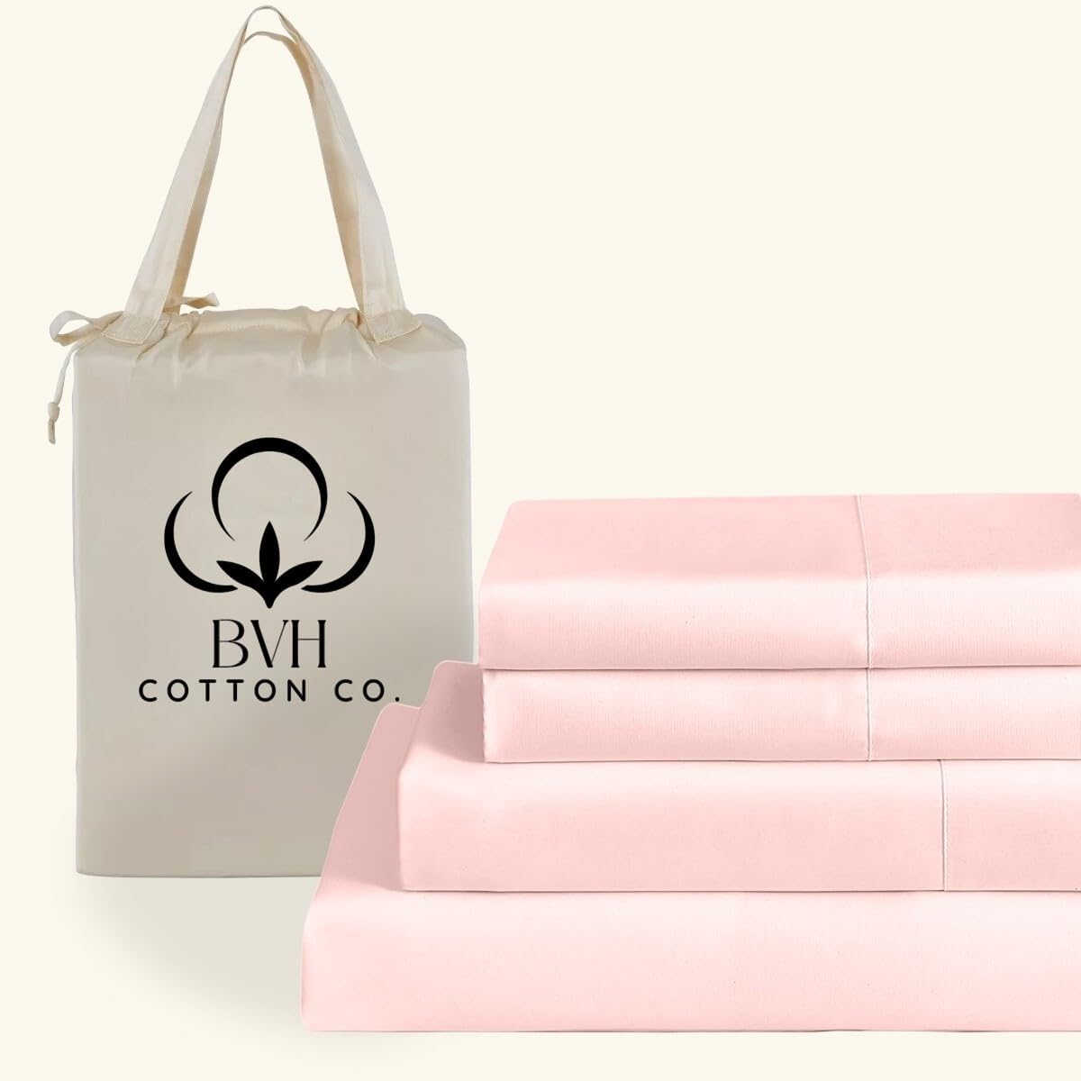Egyptian Cotton Queen Size Sheet Set, 4Pc Bed Set, Soft & Breathable Percale Weave, Fits 10-12' Deep Pocket, Hotel-Quality 1000 Series Bed Sheets (Solid, Light Pink)