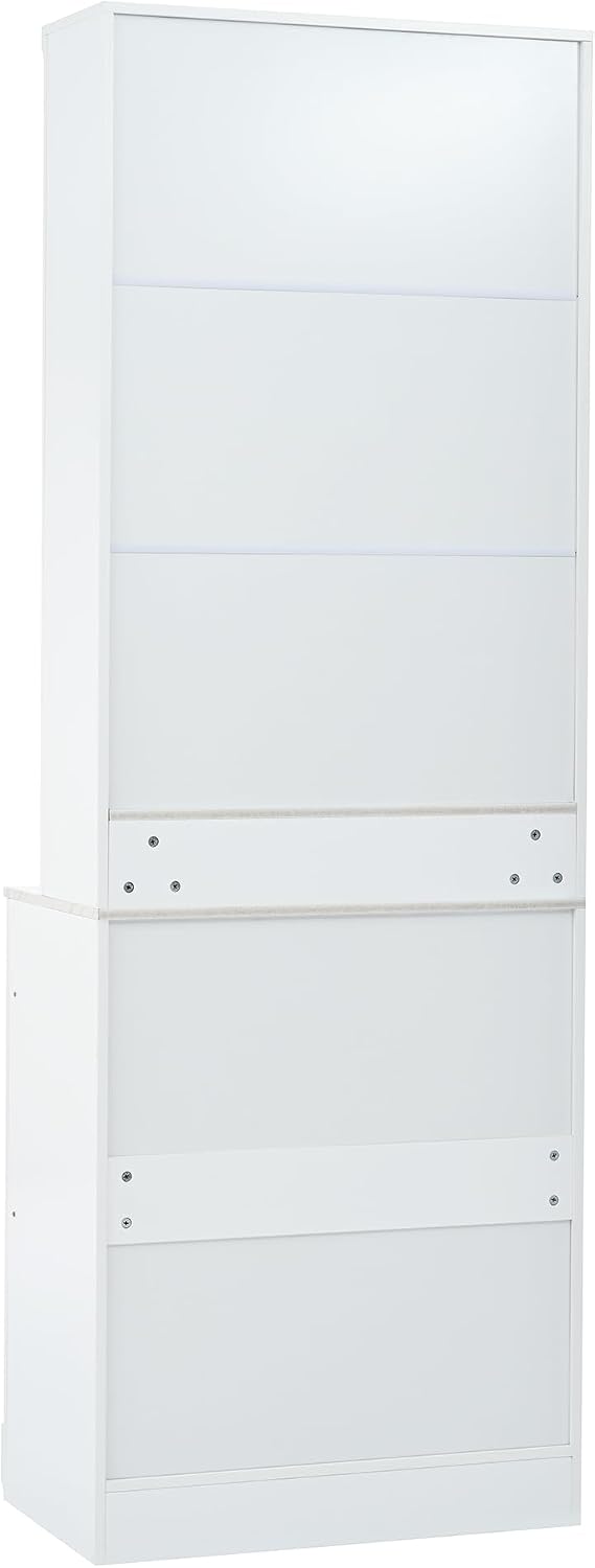 Modern 83.7inch High Kitchen Pantry, Freestanding Tall Kitchen Hutch with Faux Marble Top, Cupboard Cabinet with 5 Storage Drawers and Adjustable Shelf, Wood Storage Cabinet, Set of 2 (White-3)