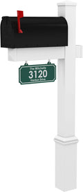 4Ever Products The Rockport Vinyl Mailbox Post System - Includes Black Steel Mailbox and Custom Street Address (Green)