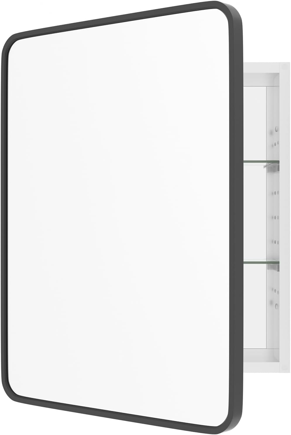 WallBeyond Bathroom 22x28 Inch Black Recessed Medicine Cabinet with Round Corner Aluminum Alloy Metal Framed, Single Door Modern Medicine Cabinet with Storage
