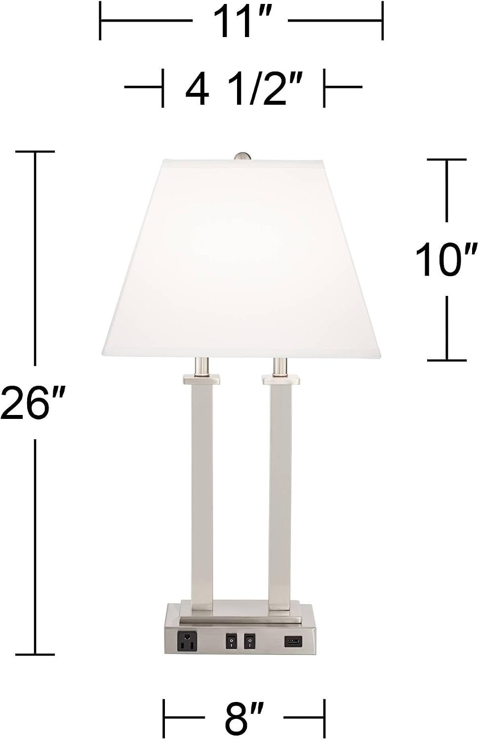 Possini Euro Design Amity Modern Table Lamp 26' High with USB and AC Power Outlet in Base Brushed Nickel White Linen Hardback Shade for Bedroom Living Room House Home Desk Bedside Nightstand Office