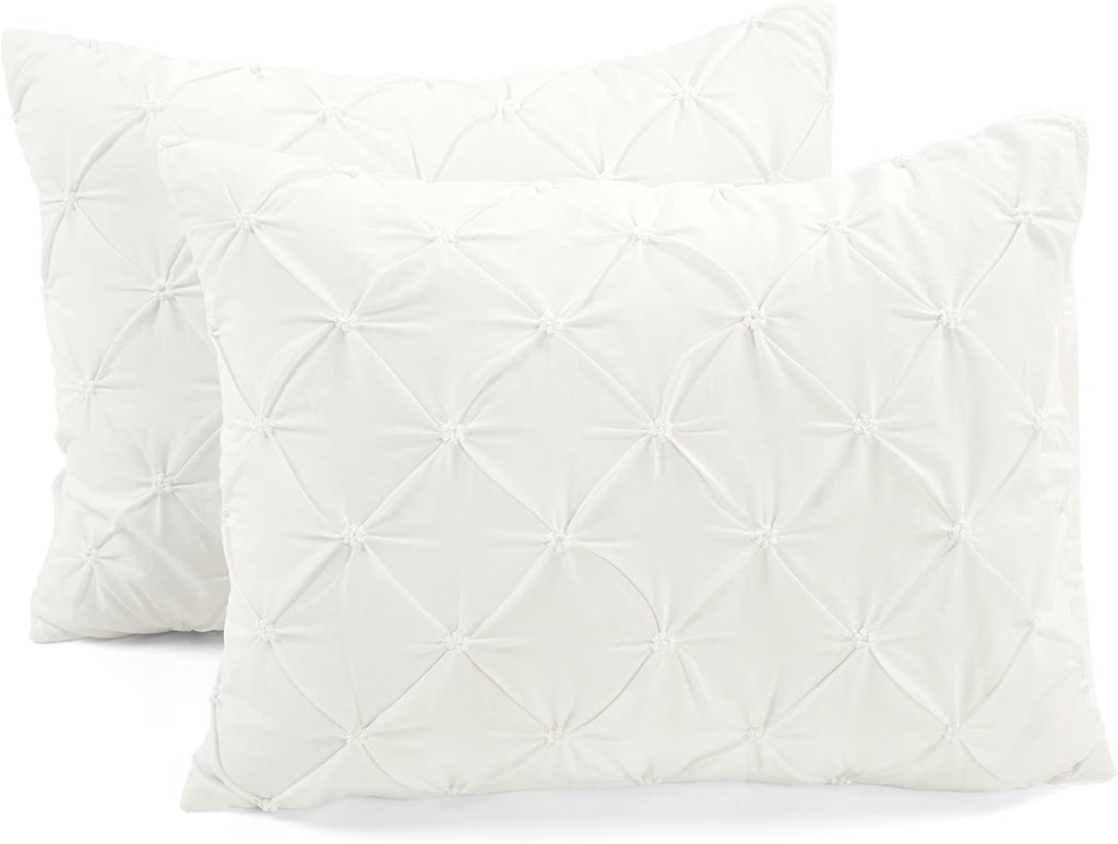 Lush Decor Ravello Pintuck Cotton Comforter Set - Luxe 3 Piece Textured Bedding Set - Traditional Glam & Farmhouse Inspired Bedroom Decor - King/ California King, White
