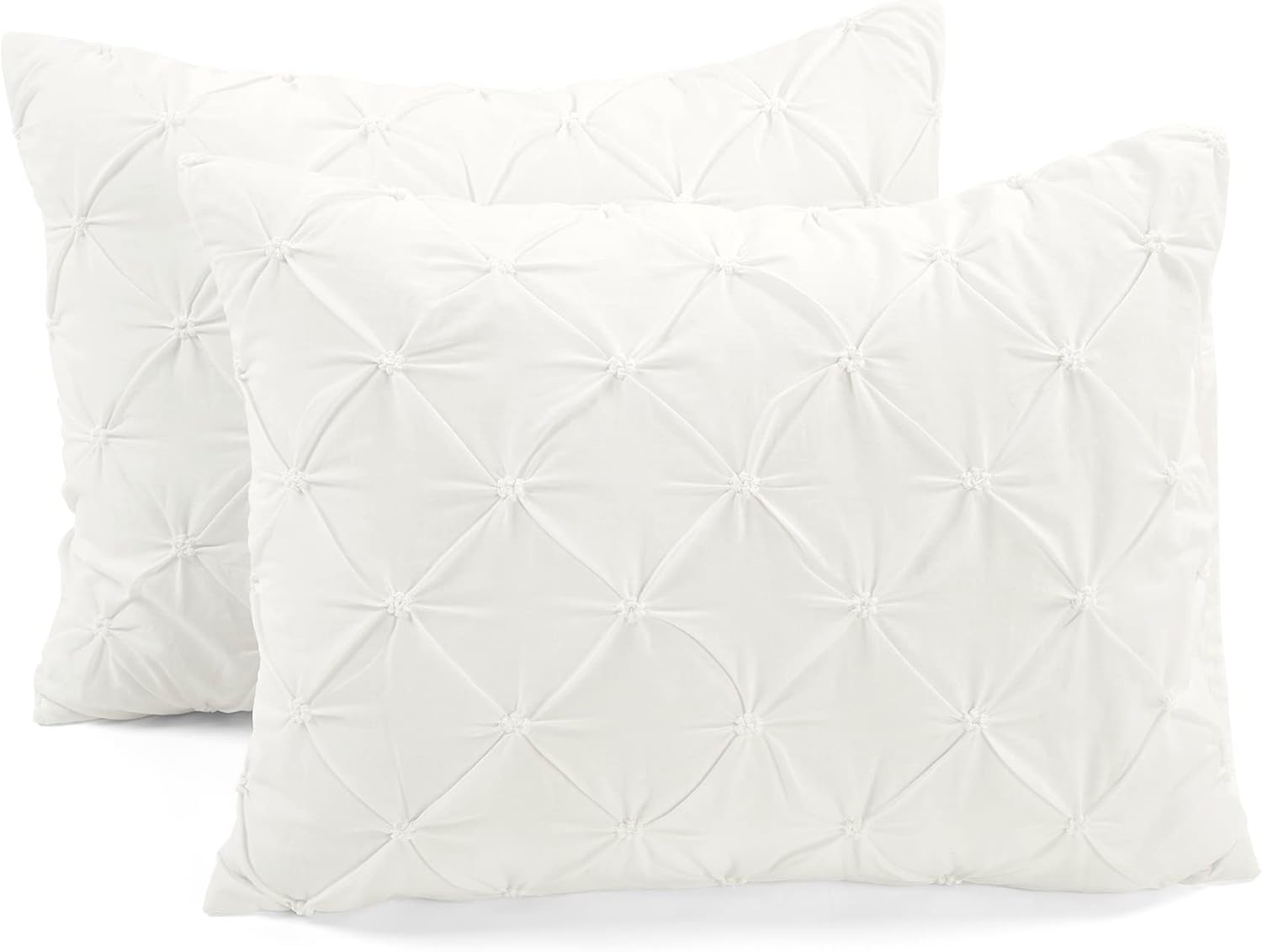 Lush Decor Ravello Pintuck Cotton Comforter Set - Luxe 3 Piece Textured Bedding Set - Traditional Glam & Farmhouse Inspired Bedroom Decor - King/ California King, White