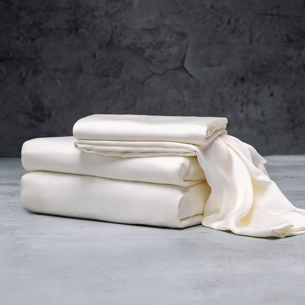 LUXOME Luxury Sheet Set | 100% Rayon (Viscose) from Bamboo | Queen Size - Ivory | Deep Pockets | 4-Piece Set (Fitted, Flat, 2 Pillowcases)