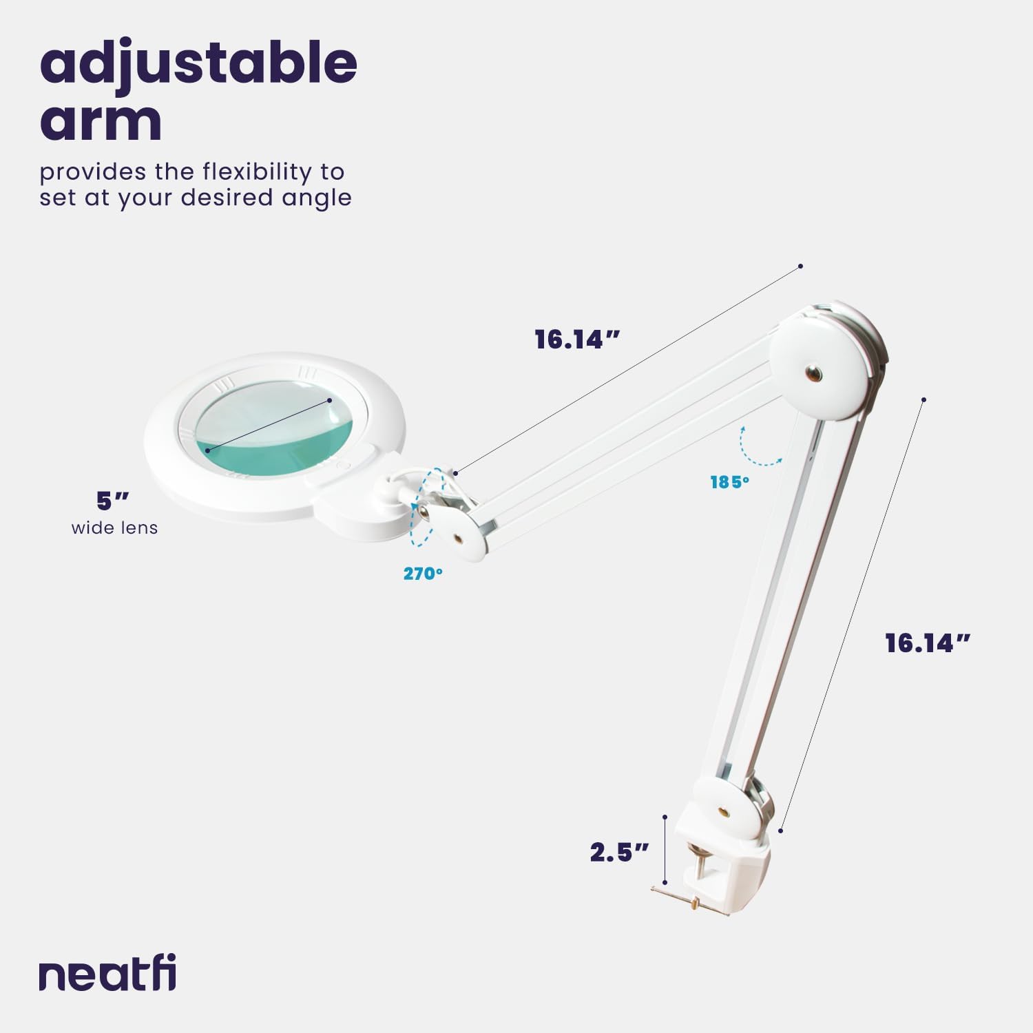 Neatfi (New Model) 1,200 Lumens LED Magnifying Lamp with Clamp, 8 Diopter, Correlated Color Temperature Control, 12W, 120 Pcs SMD LED (White, 5 Inch Lens)
