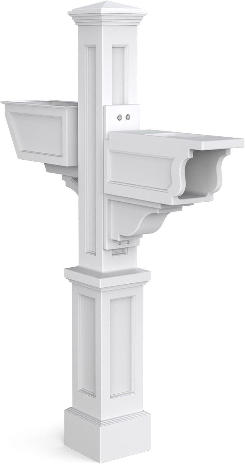 Mayne Signature Plus Mailbox Post with Newspaper Slot and Planter – Weather-Resistant, Durable Classic Design – Easy-to-Install Outdoor Mailbox Post