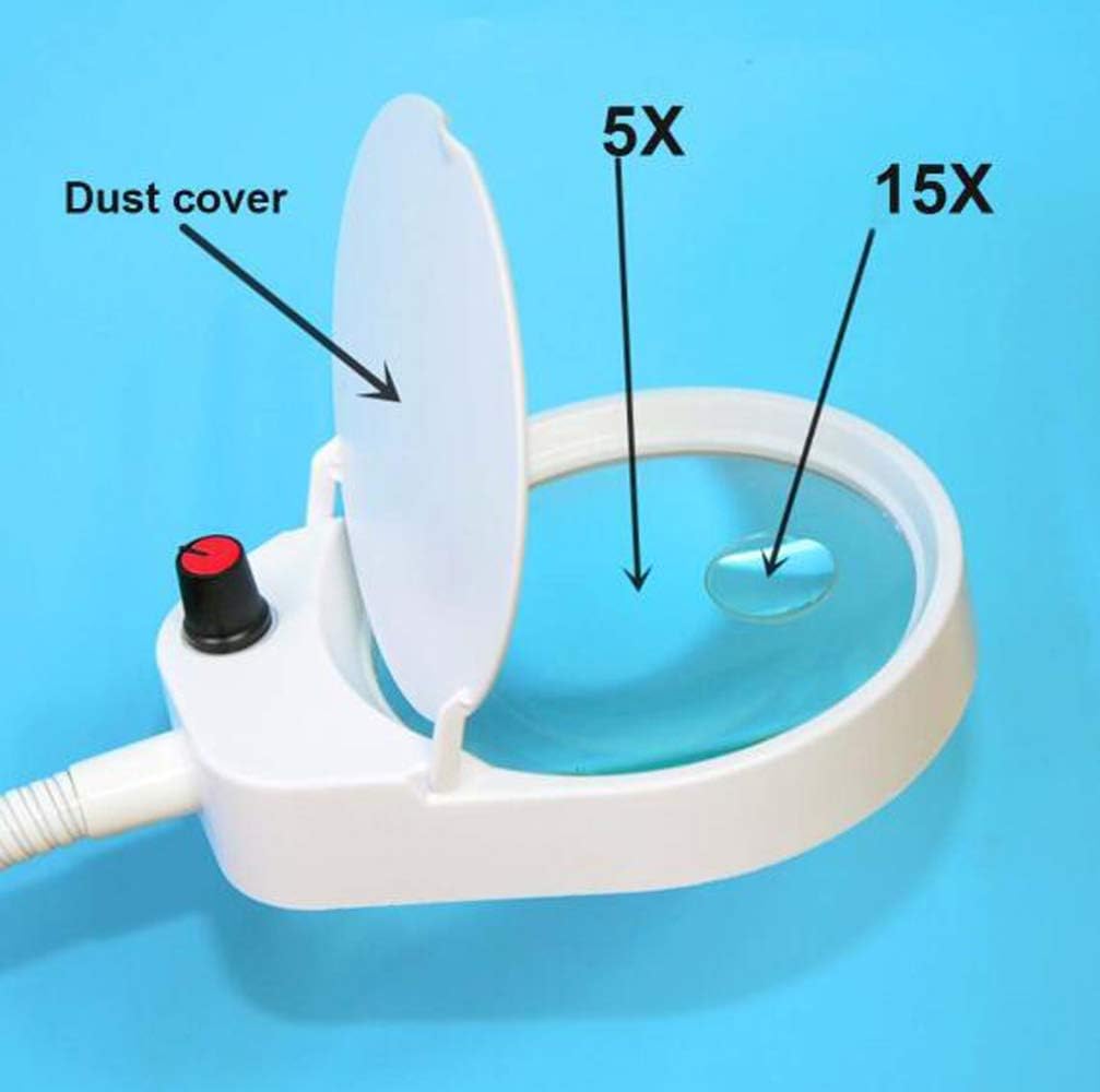 Led Magnifying Lamp with Clamp, with Adjustable Swivel Arm Light, 5X 15X Magnifier Vertical Desk Magnifying Lamp Light Beauty Adjustable Beauty Stand Salon Tattoo Nail Skin,