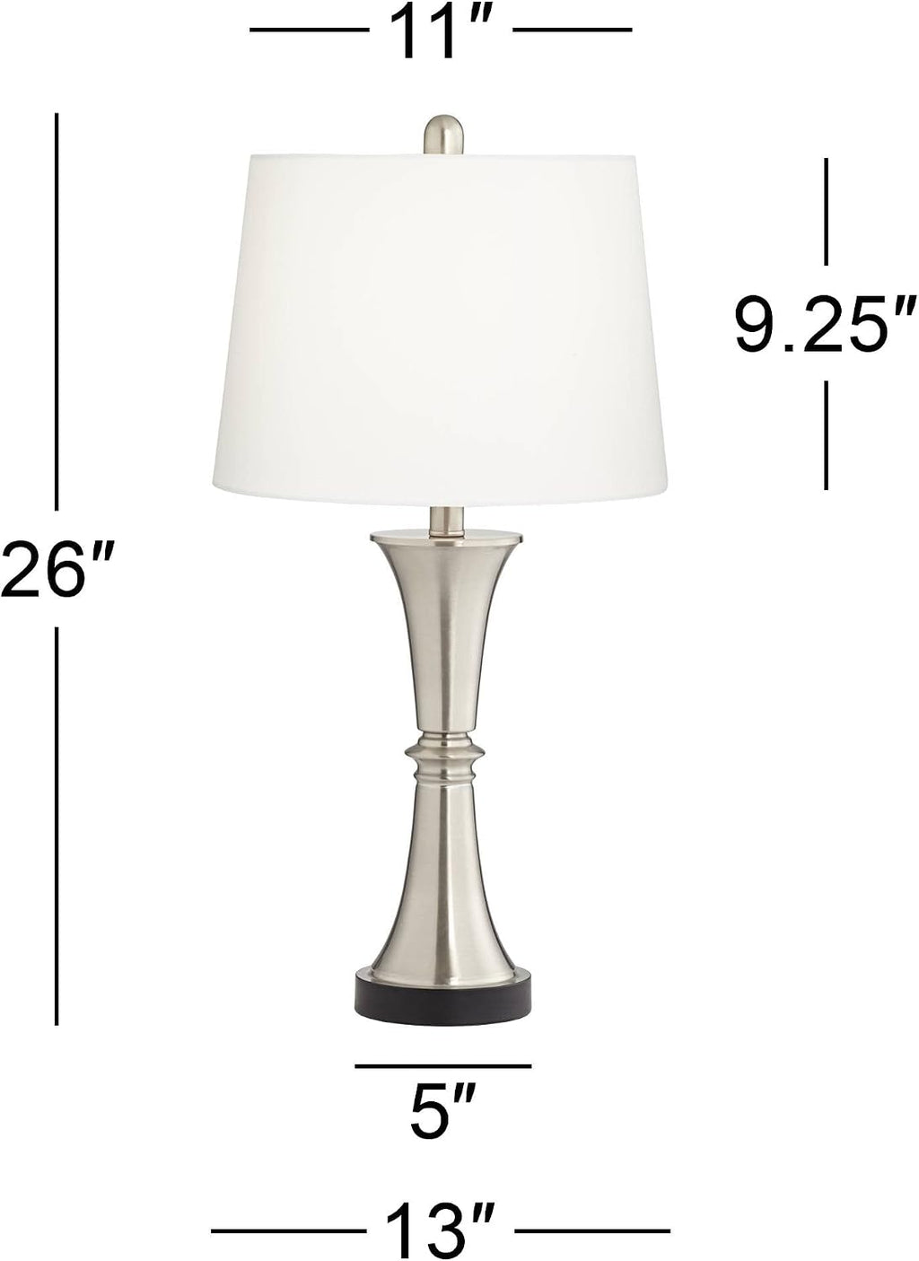 360 Lighting Seymore Modern Table Lamps 26' Tall Set of 2 with USB Charging Port Silver LED Touch On Off White Drum Shade for Bedroom Living Room House Home Desk Bedside Nightstand Office