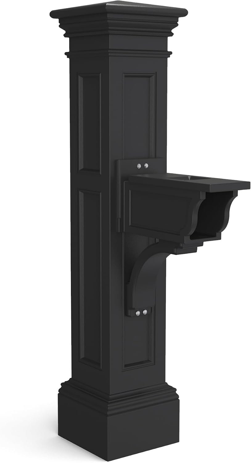 Mayne Inc. Liberty Single Arm Mail Post - Black - 31in L x 14in W x 64in H - Liberty Post & Arm, Hardware Kit (5805-B)