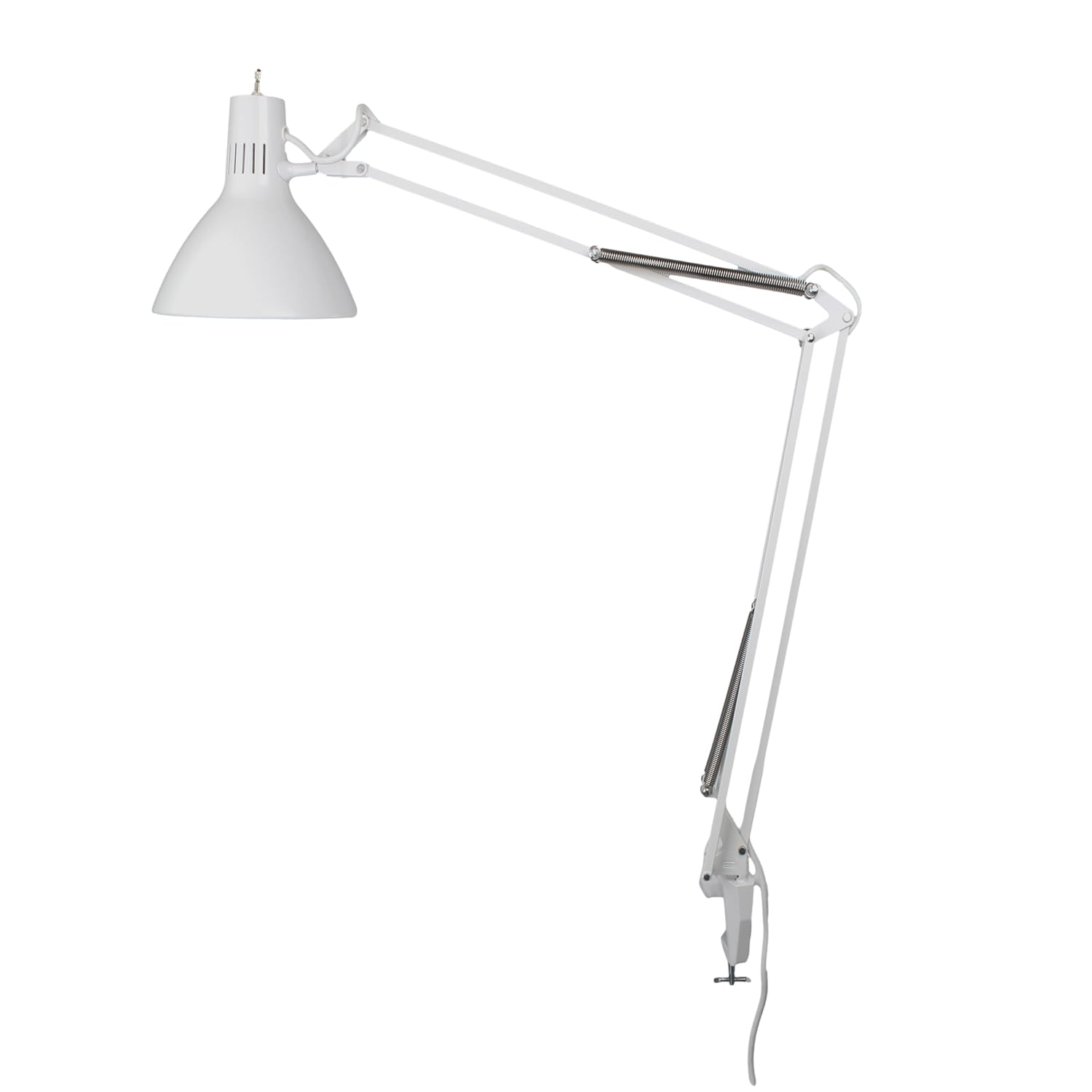 Luxo LS1AWT LS 23W CFL Task Light, 45' Powder-Coated Arm with External Springs, Edge Clamp, White
