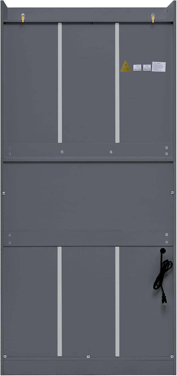 78 inch Tall Kitchen Pantry Cabinet with 3 Drawers and Adjustable Shelves, Wood Storage Cabinet with Drop-Down Surface and Glass Doors for Dining Room and Living Room (Grey//3)