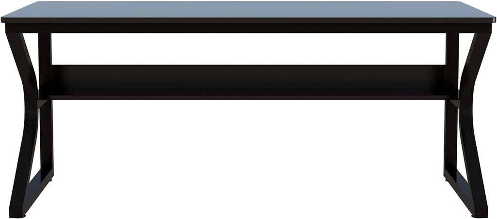 OSCHF Extra Long Desk with Bookshelf - 63' Double Long Writing Table for 2-Person Workstation, Modern Study Work Computer Desk for Home and Office, Black