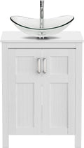 YOURLITE 24 Inches Traditional Bathroom Vanity Set with Single Faucet Hole, Clear Boat Glass Sink, White Finish, 2-Door Cabinet
