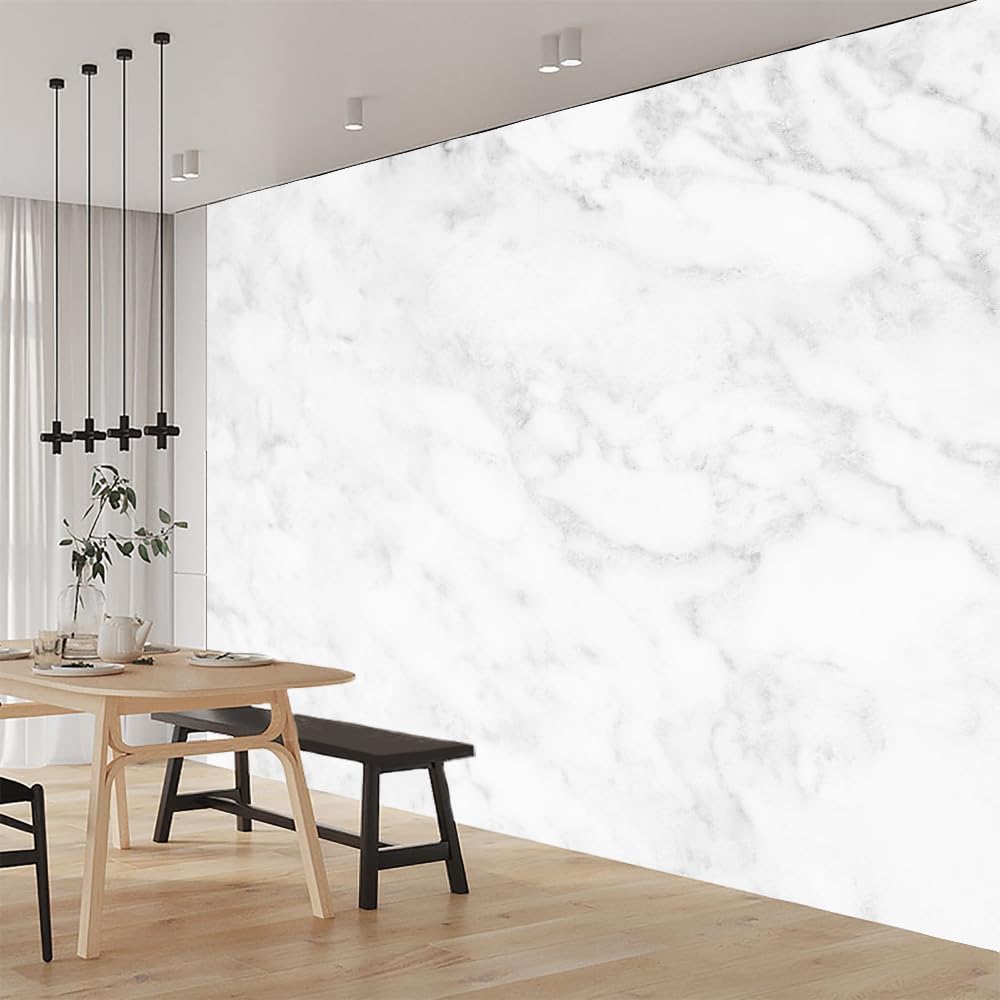 ELGADO White Marble Wall Mural, Simple and Luxurious Murals High Resolution Pictures Poster,Large Wallpaper Mural Wall Decor for Bedroom Living Room Tv Background Room Decor,116' W x91 H