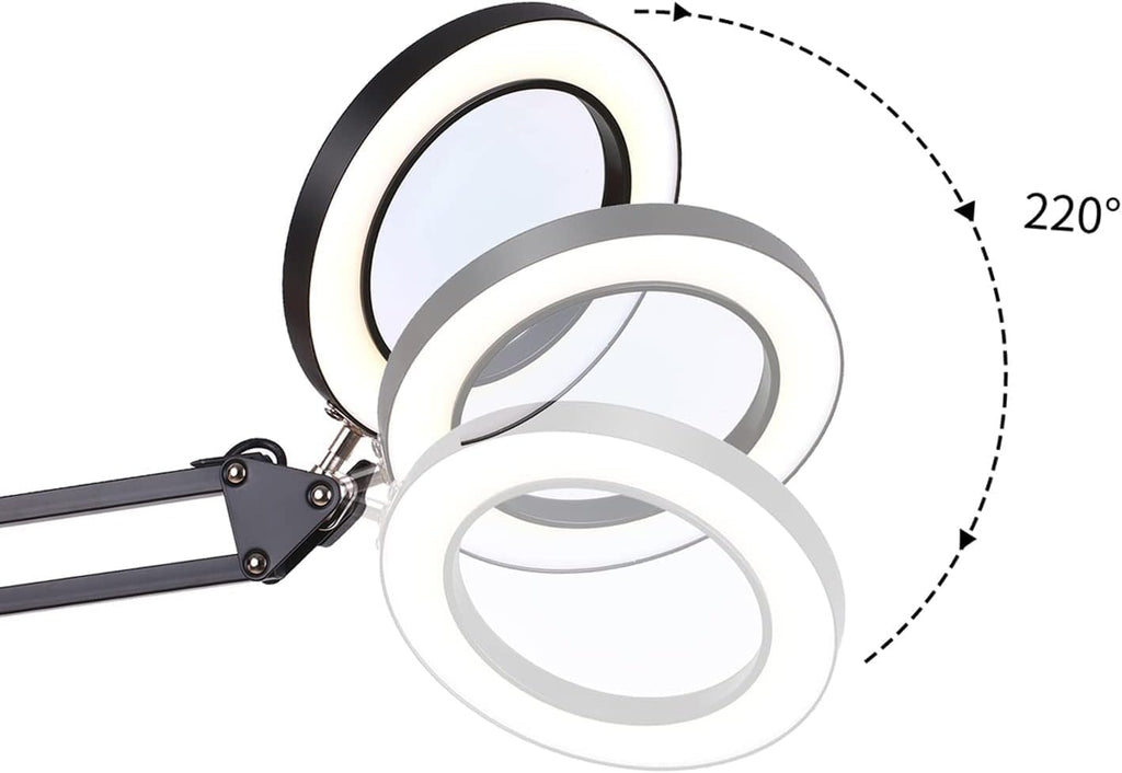 Jewelry Magnifying Glass Jewelry Magnifying Glass, 5X Lamp with Clamp Desk Swivel Arm Adjustable USB-Powered 3 Modes Dimmable for Work