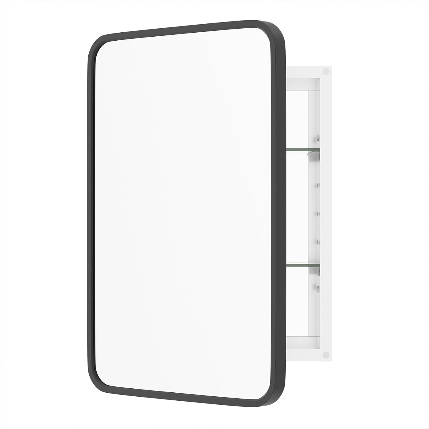 WallBeyond WallByond Bathroom Medicine Cabinet with Mirror, 16x24 Inch Black Recessed Medicine Cabinet with Round Corner Aluminum Alloy Metal Framed, Single Door Modern MedicineMabinet with Storage