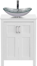 YOURLITE 24' Bathroom Vanity with Sink, White Bathroom Vanity and Sink Combo with Faucet & Pop Up Drain Set,Traditional Vanity with Blue Glass Boat Bathroom Sink