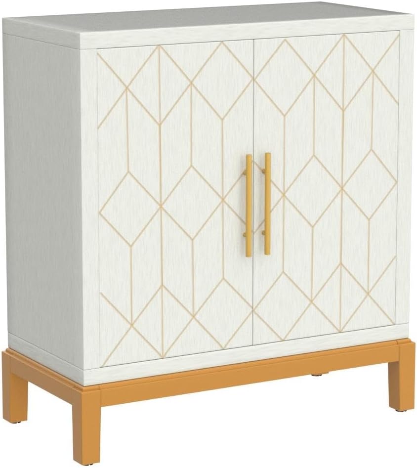 ARTPOWER Green Accent Cabinet with Doors, Modern Wooden Sideboard, Carved Decorative Storage Cabinets for Living Room, Kitchen, Office, and Hallway, Green with Gold Legs