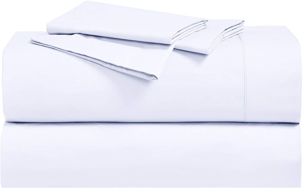 Solid 300-Thread-Count, 100-Percent Cotton Percale, Breathable Crispy Split-California-King Sheets Set for Adjustable Beds, White