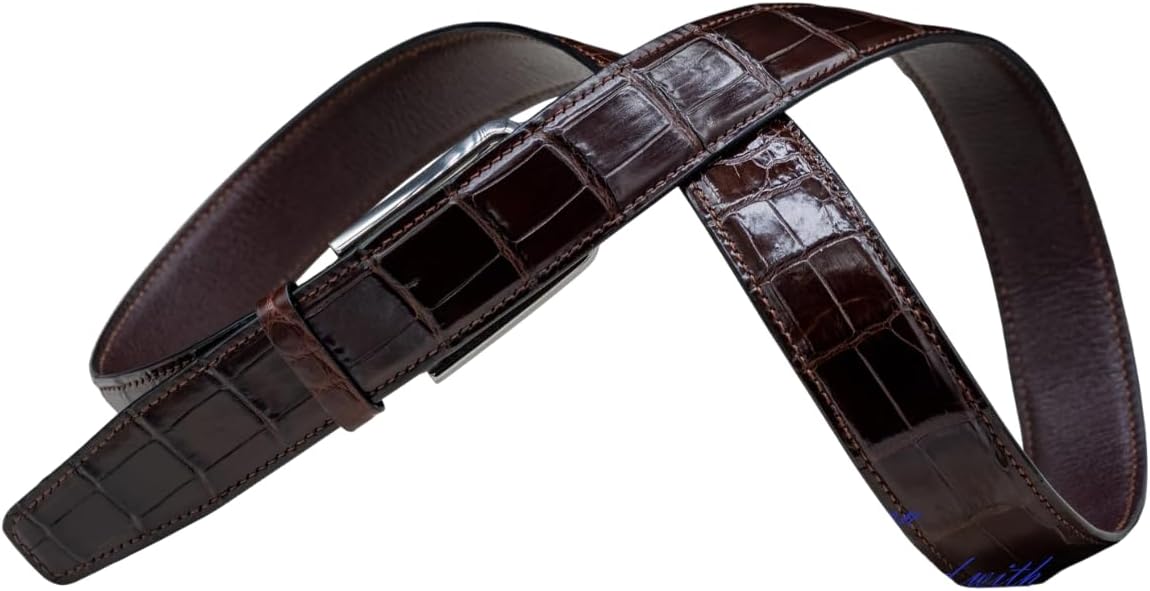 Genuine Alligator Leather Belts Buckle for Men, Crocodile Skin Belt for Mens