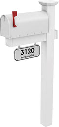 The Harrison Vinyl/PVC Mailbox Post (Includes Mailbox) Complete Decorative Curbside Combo Mailbox System with Classic Traditional Style (White Mailbox)