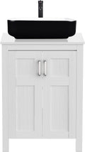 YOURLITE 24' Bathroom Vanity with Sink, White Bathroom Vanity and Sink Combo with Faucet & Pop Up Drain Set,Traditional Vanity with with White & Black Ceramic Sink