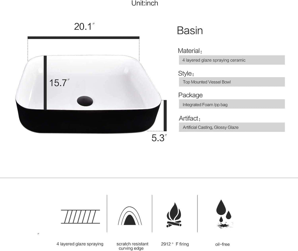 YOURLITE 24' Bathroom Vanity with Sink, White Bathroom Vanity and Sink Combo with Faucet & Pop Up Drain Set,Traditional Vanity with with White & Black Ceramic Sink
