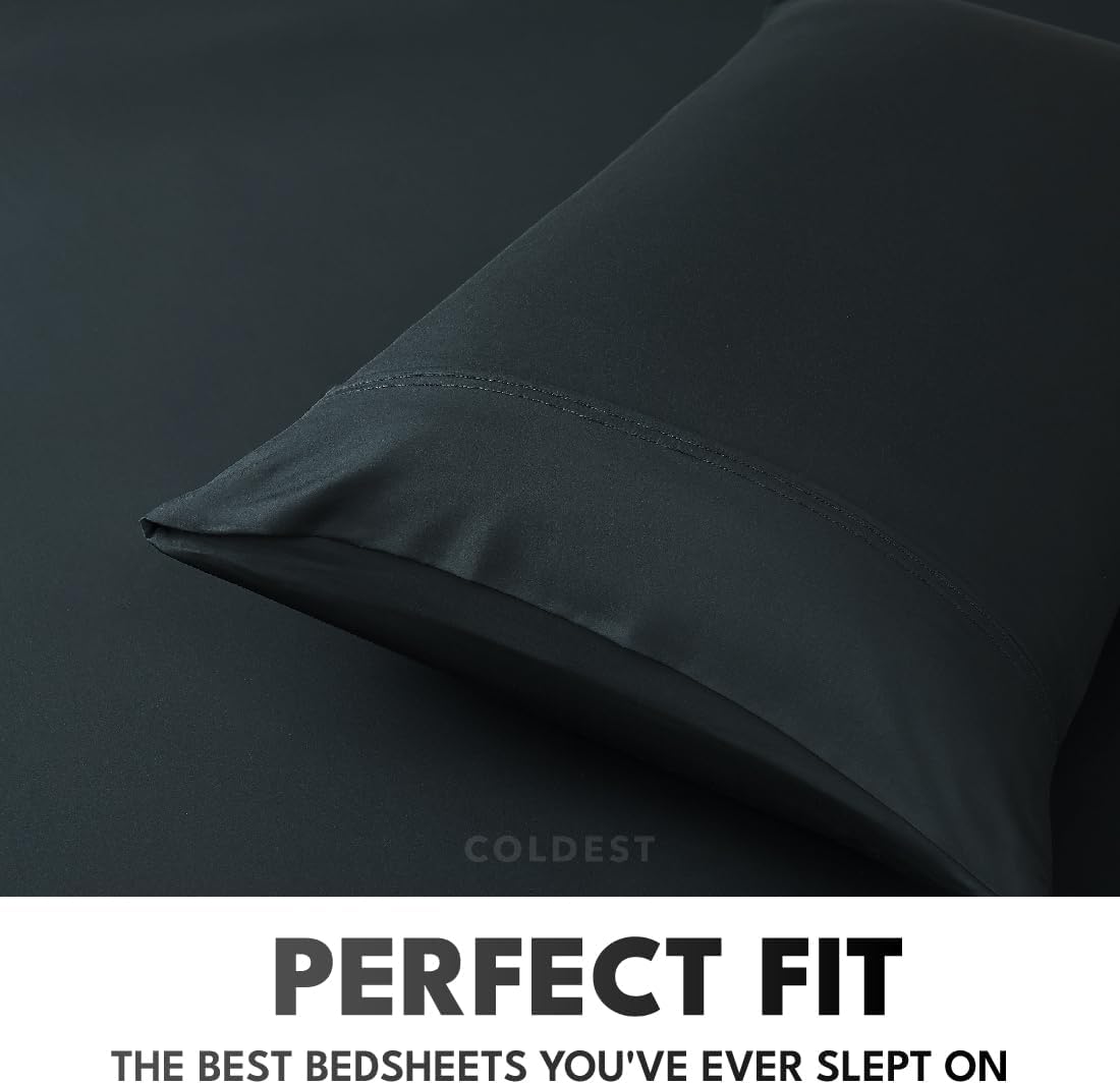 Coldest 100% Organic Viscose Derived from Bamboo Sheets, Luxury Ultra Soft & Cooling, Deep Pocket, Double Stitching - Ideal for Hot Sleepers - Queen Size 5 Pieces Set