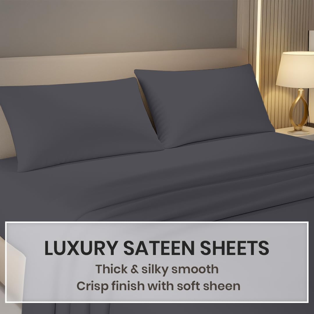 Kotton Culture 4 Pc Alaskan King Sheet Set - 100% Egyptian Cotton Premium Hotel Luxury Bedding - Sateen Weave Soft Cooling Durable Bedsheet - 16' Deep Pocket Sheets - Dark Grey
