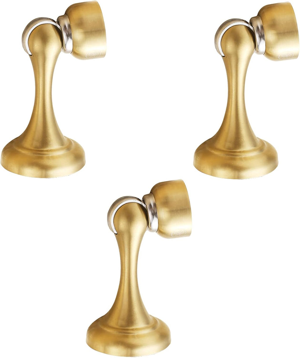 Door Stop Stopper Holder Magnetic,3 Pack White Brushed Nickel Catch Floor Wall Mount Stainless Steel for Office