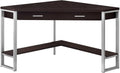 Pemberly Row Corner Computer Desk, 42' L, Particle Board and Metal, Cappuccino and Silver Finish, 1 Drawer with Shelf, Traditional Style for Home Office or Apartment Workspace