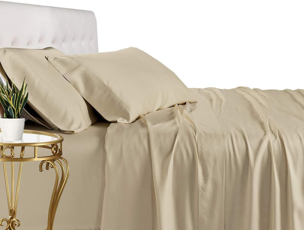 Royal Tradition Viscose from Bamboo Bed Sheets, Split California King, Solid Beige, Super Soft and Cool 5PC Sheet Set